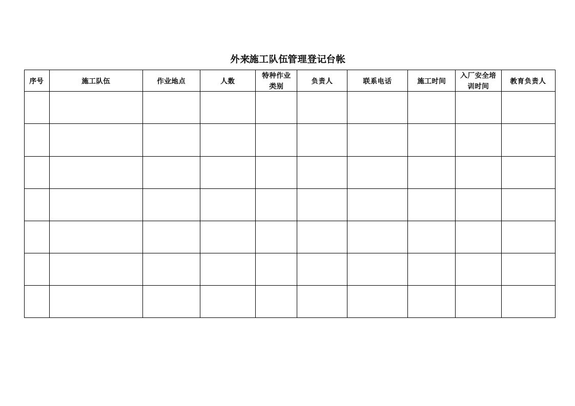 建筑工程-8外来施工队伍管理登记台帐