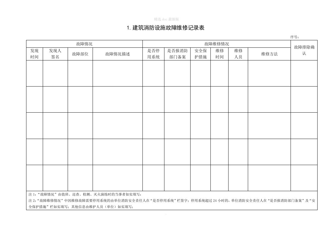 消防维修保养维保记录表格大全