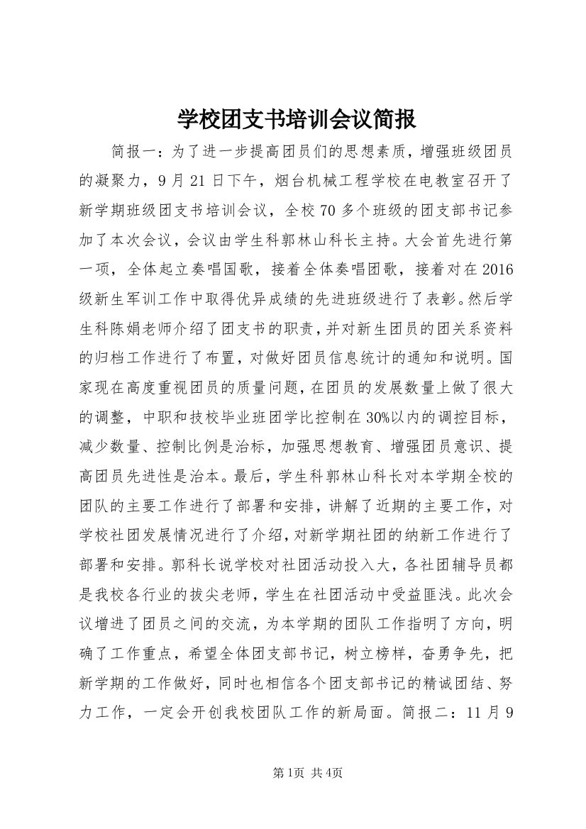 学校团支书培训会议简报