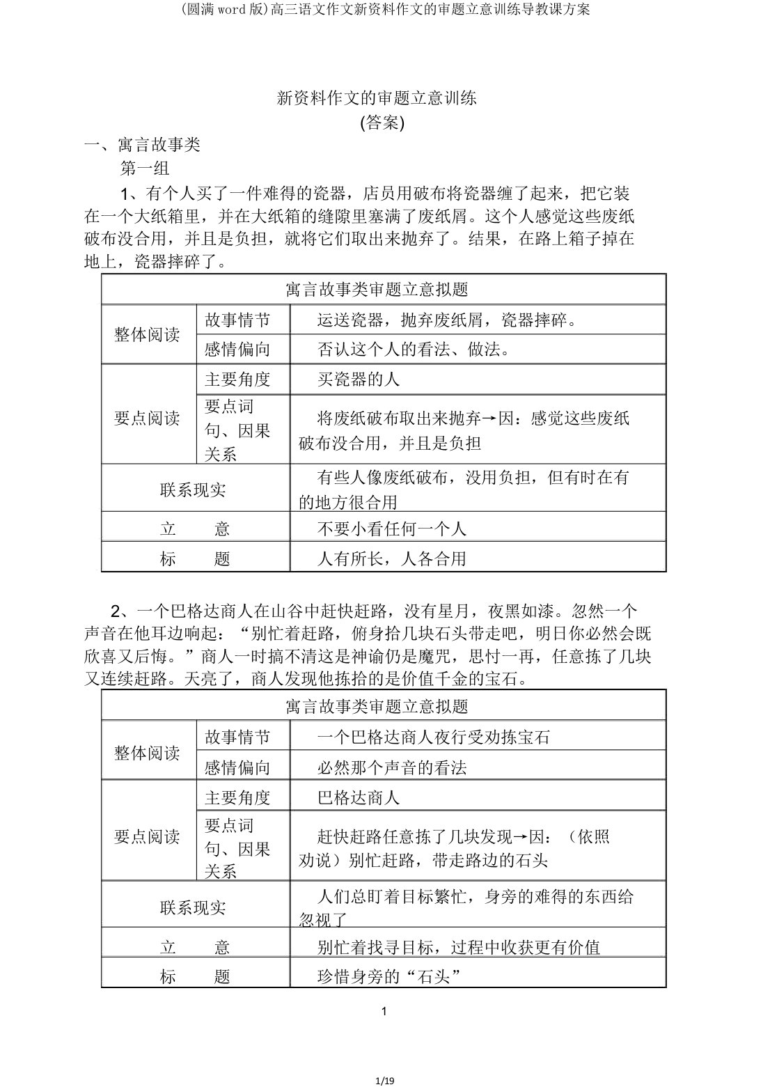 高三语文作文新材料作文审题立意训练导学案