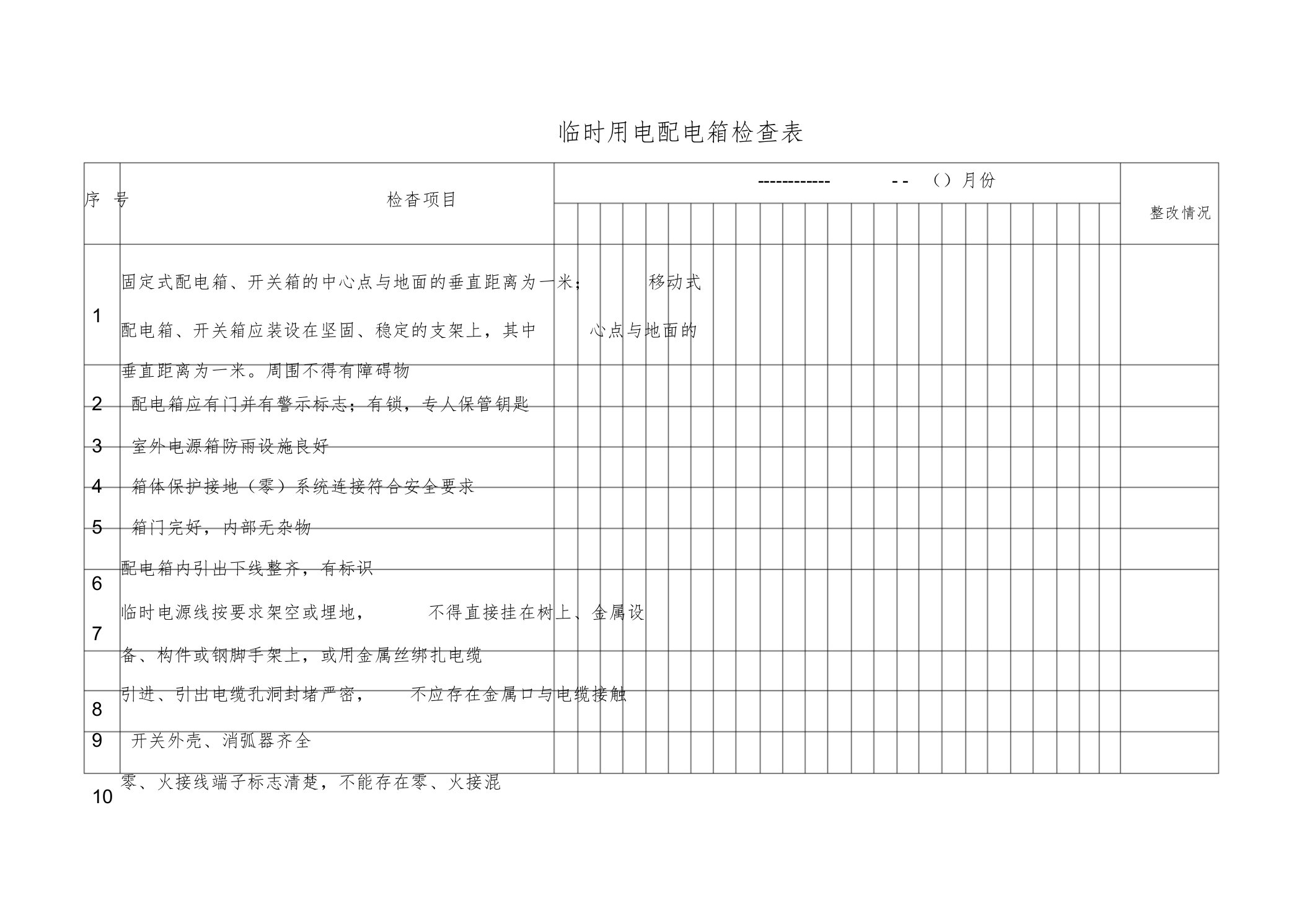 临时用电配电箱检查表