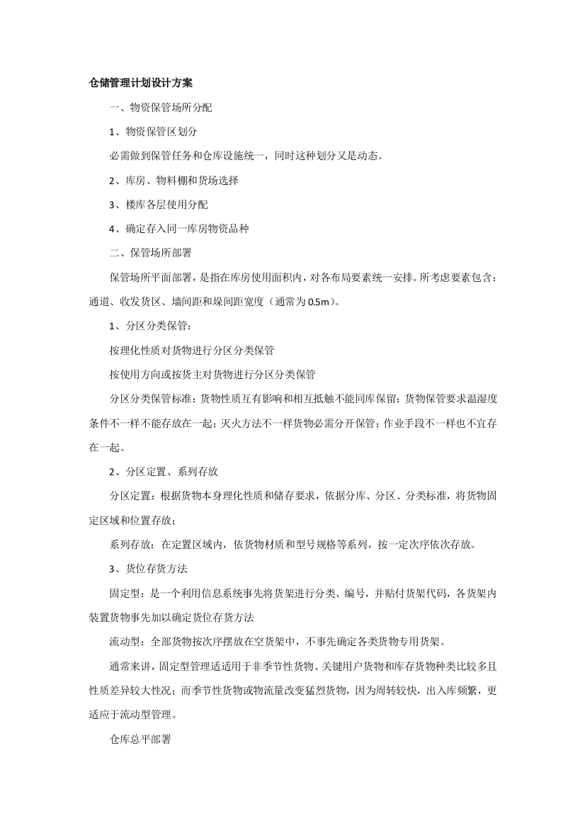 仓储管理综合规划设计专业方案