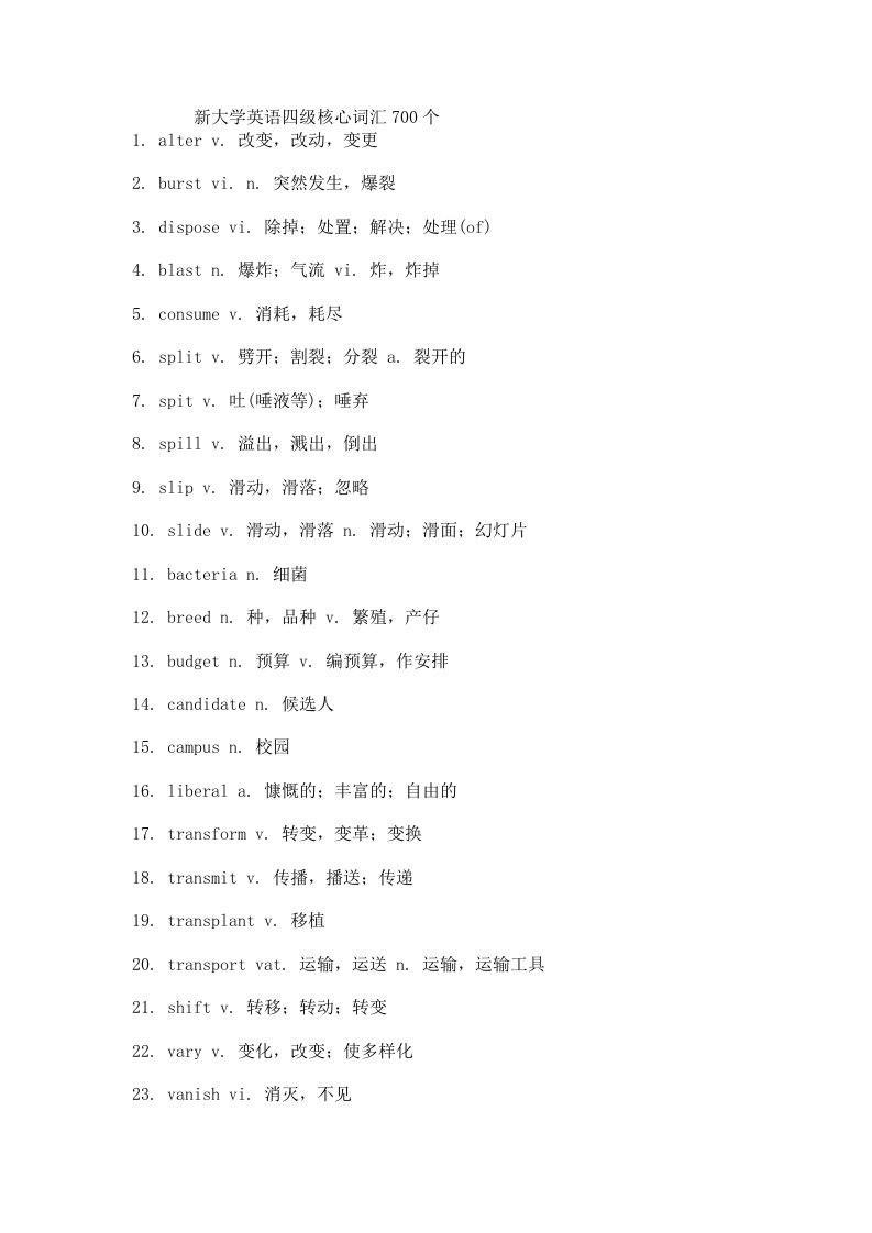 新大学英语四级核心词汇700个