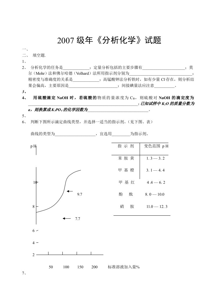 分析化学试题及答案