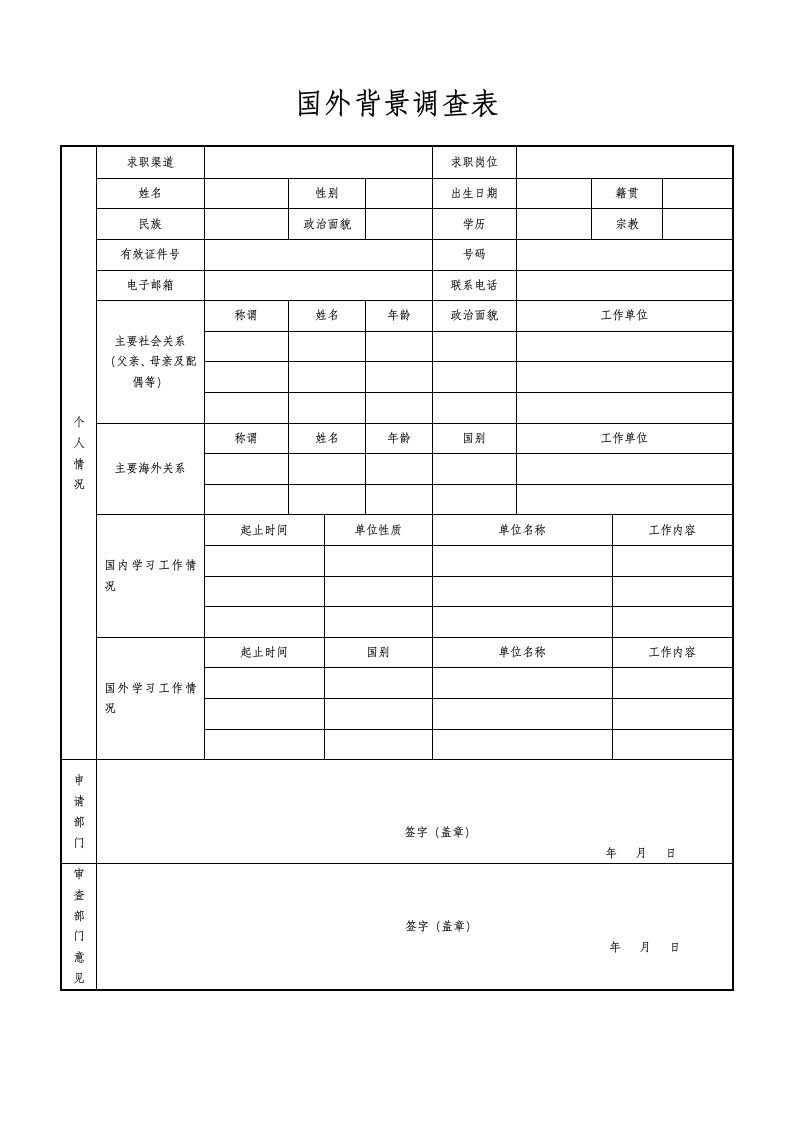 国外背景调查表