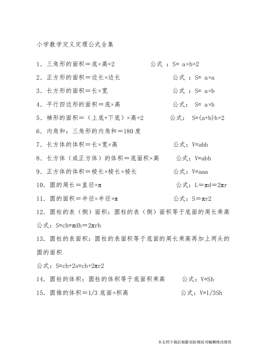 苏教版小学数学定理公式大全(精品文档)-共7页