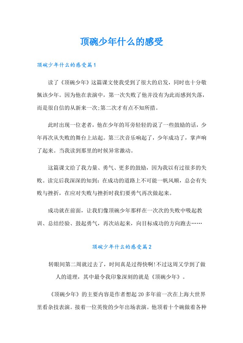 顶碗少年什么的感受