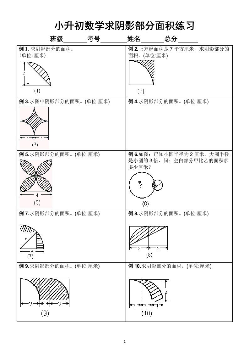 小学数学小升初求阴影部分面积专项练习（附答案解析）