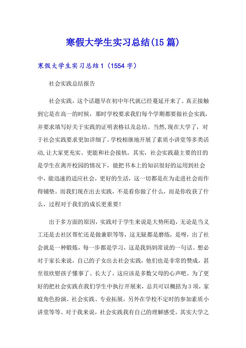 寒假大学生实习总结(15篇)