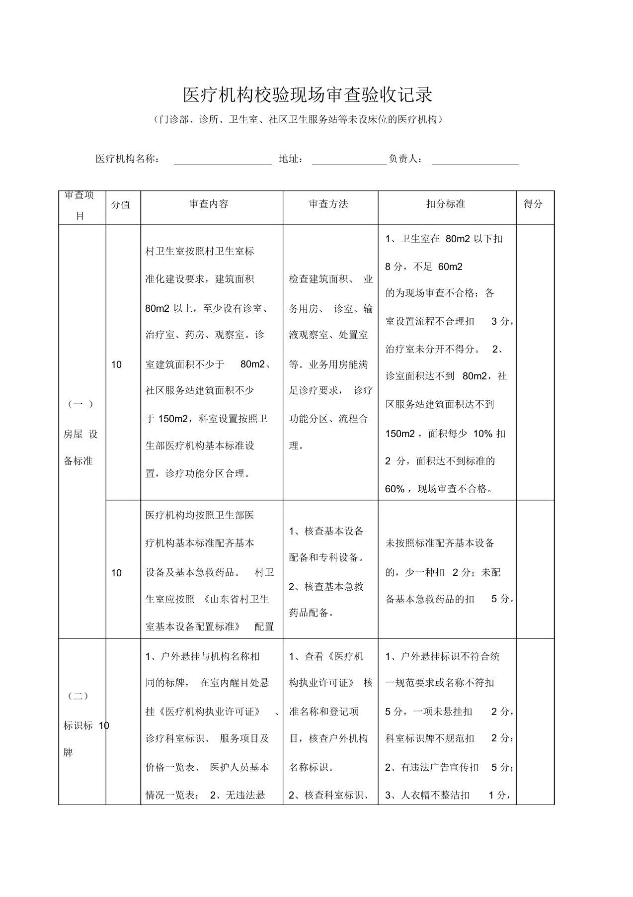 医疗机构校验现场审查验收记录