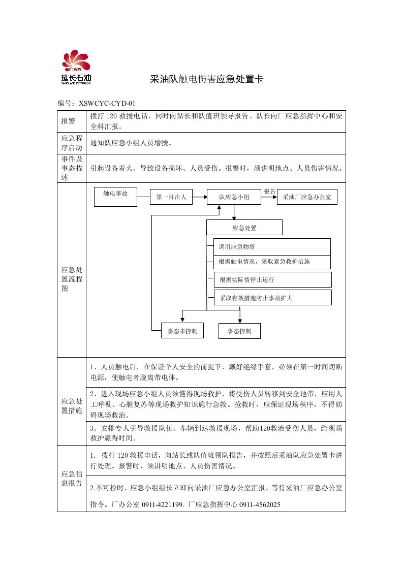 现场应急处置卡模板