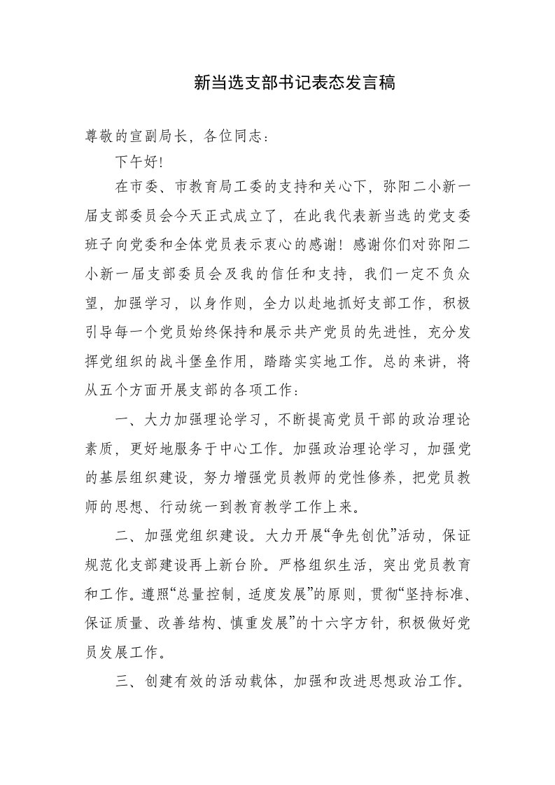 学校新当选支部书记在支部大会上表态发言