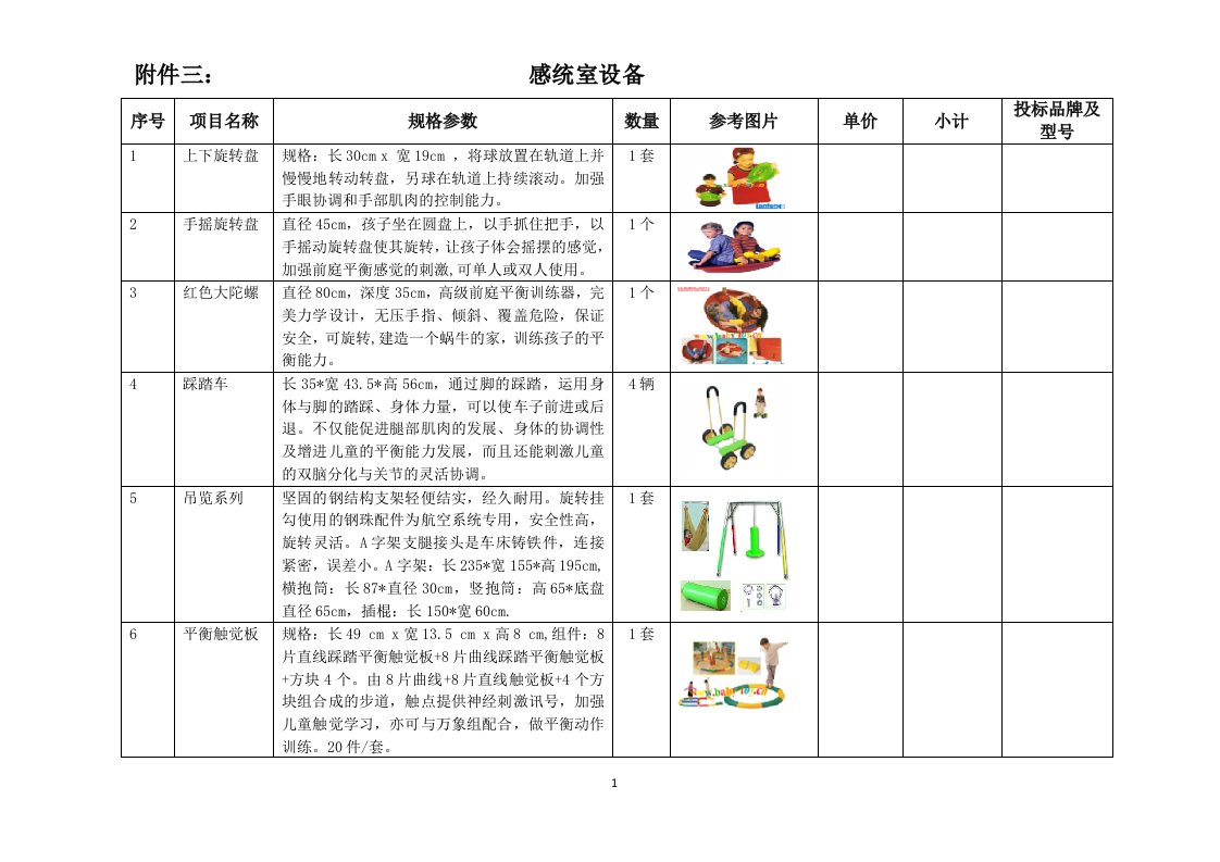 附件三感统室设备