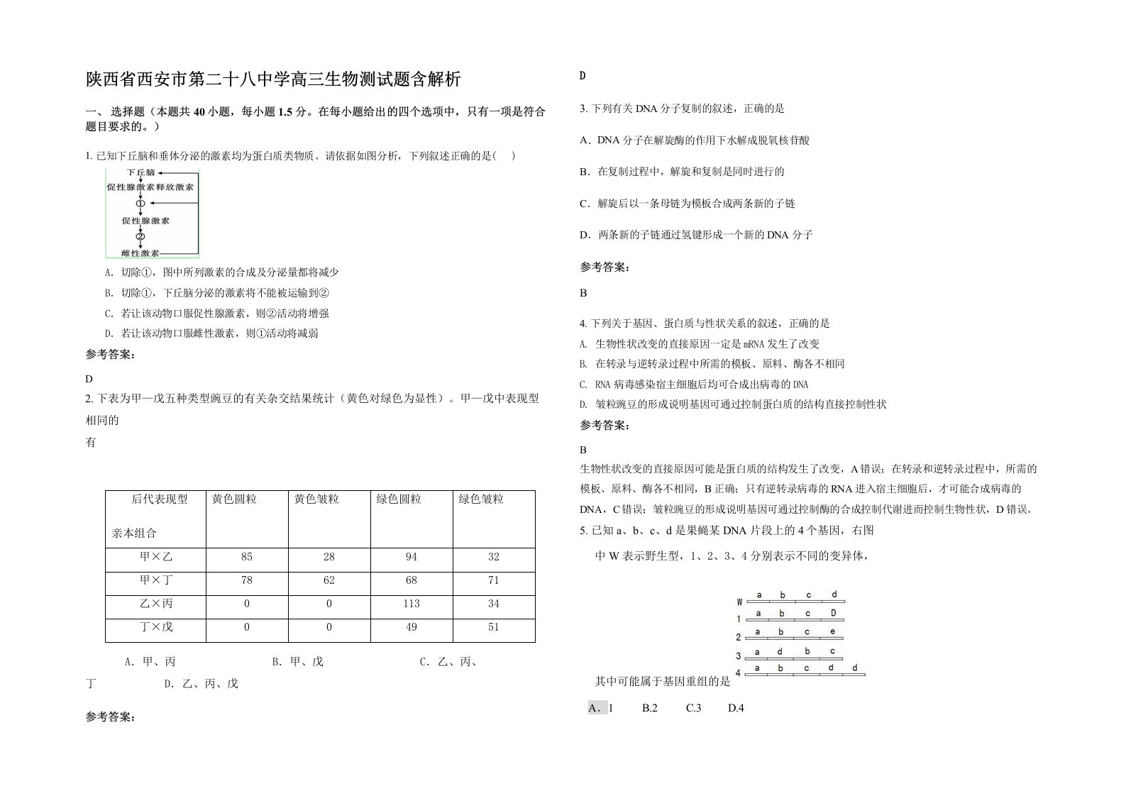 陕西省西安市第二十八中学高三生物测试题含解析