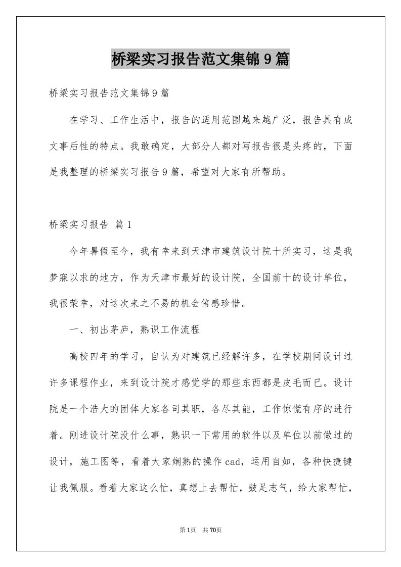 桥梁实习报告范文集锦9篇