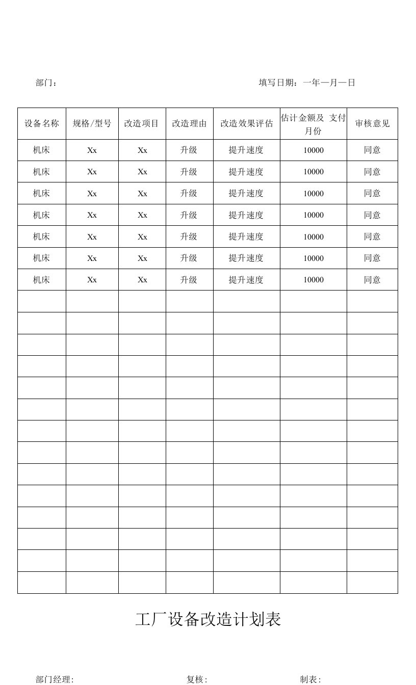 工厂设备改造计划表