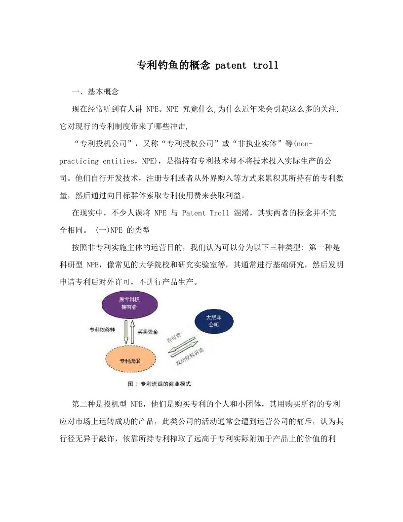 专利钓鱼的概念+++patent+troll