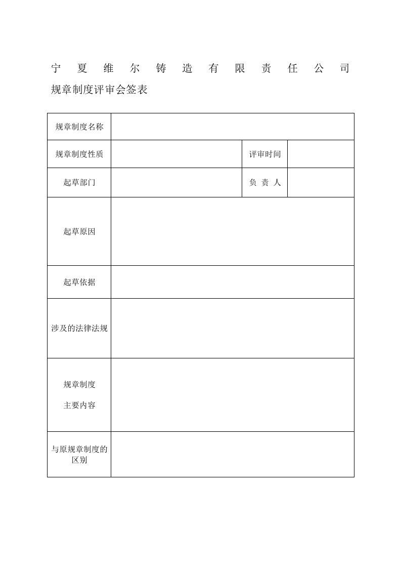 规章制度评审会签表样表