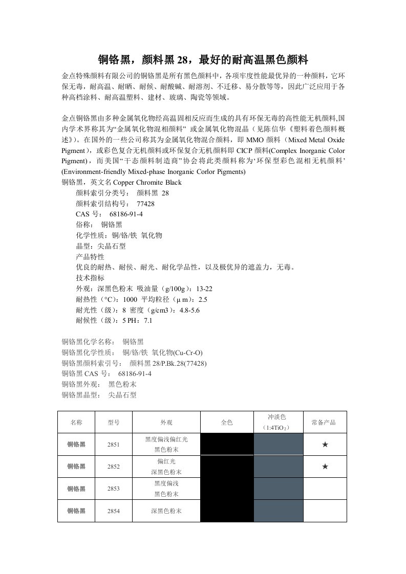 铜铬黑颜料黑28最好的耐高温黑色颜料