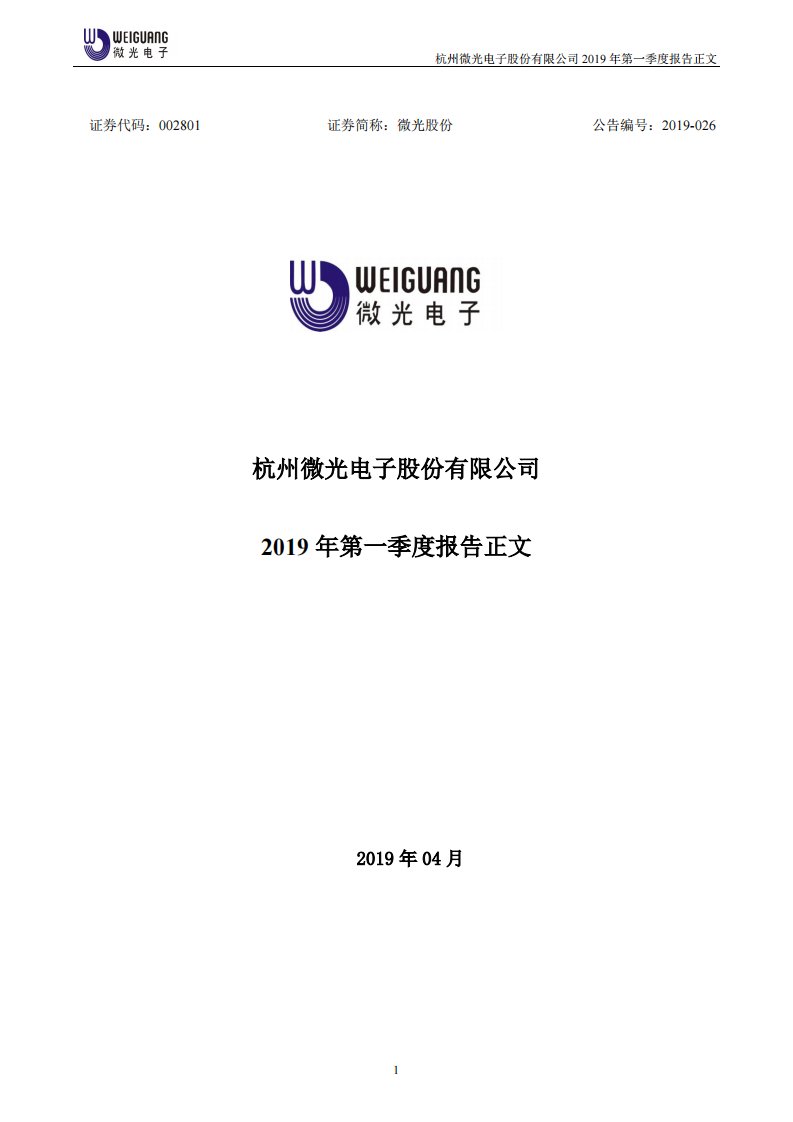 深交所-微光股份：2019年第一季度报告正文-20190424