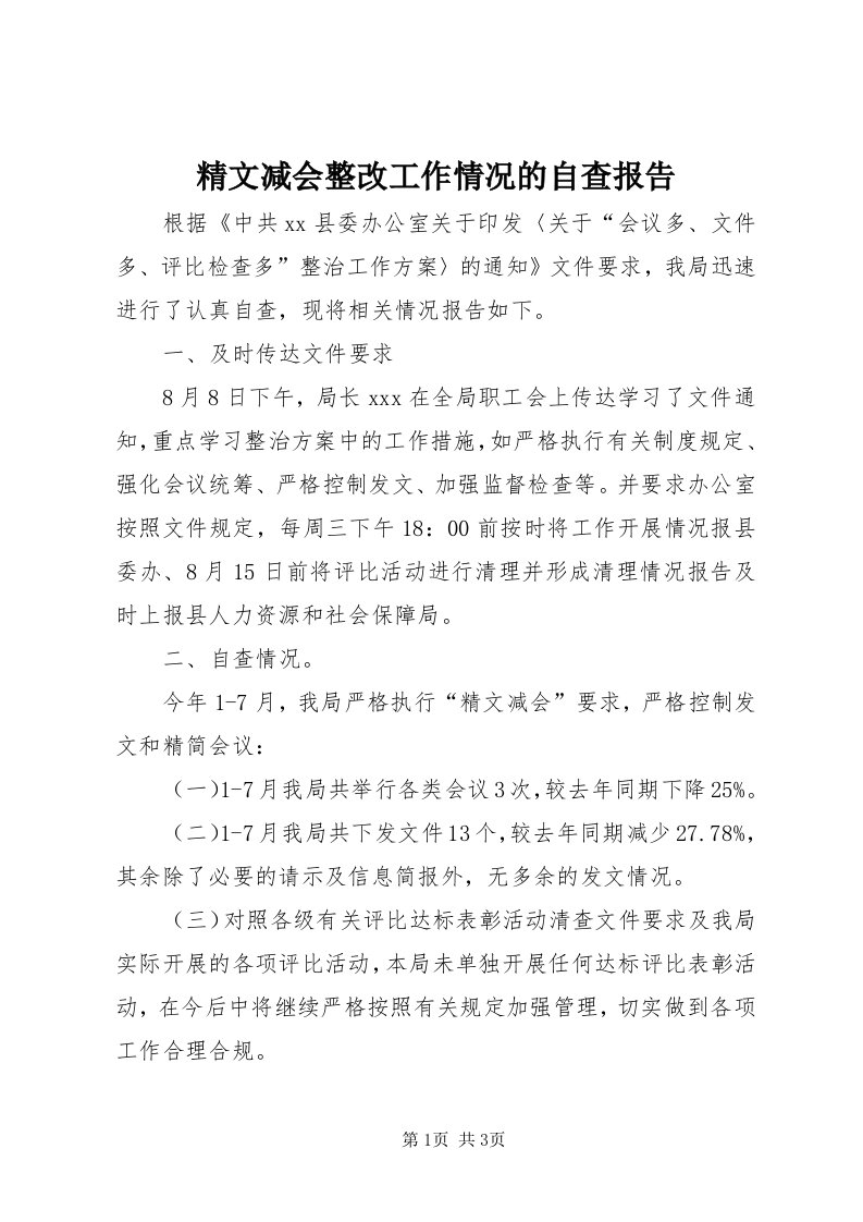 3精文减会整改工作情况的自查报告