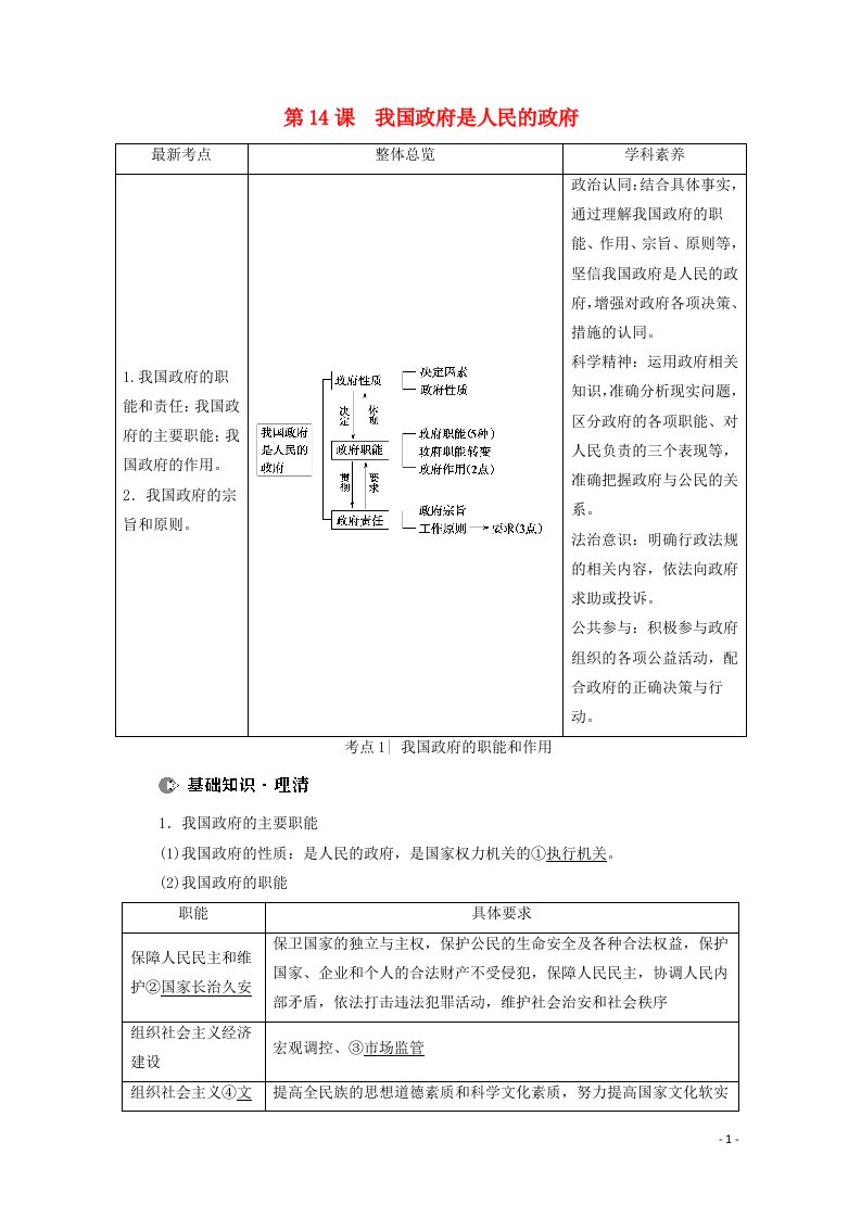 2022届高考政治一轮复习第6单元为人民服务的政府第14课我国政府是人民的政府教案新人教版必修2