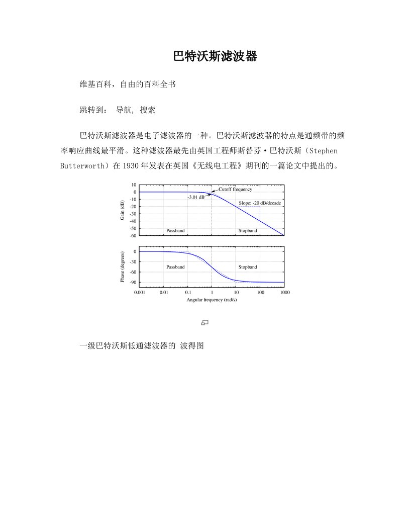 巴特沃斯滤波器(1)