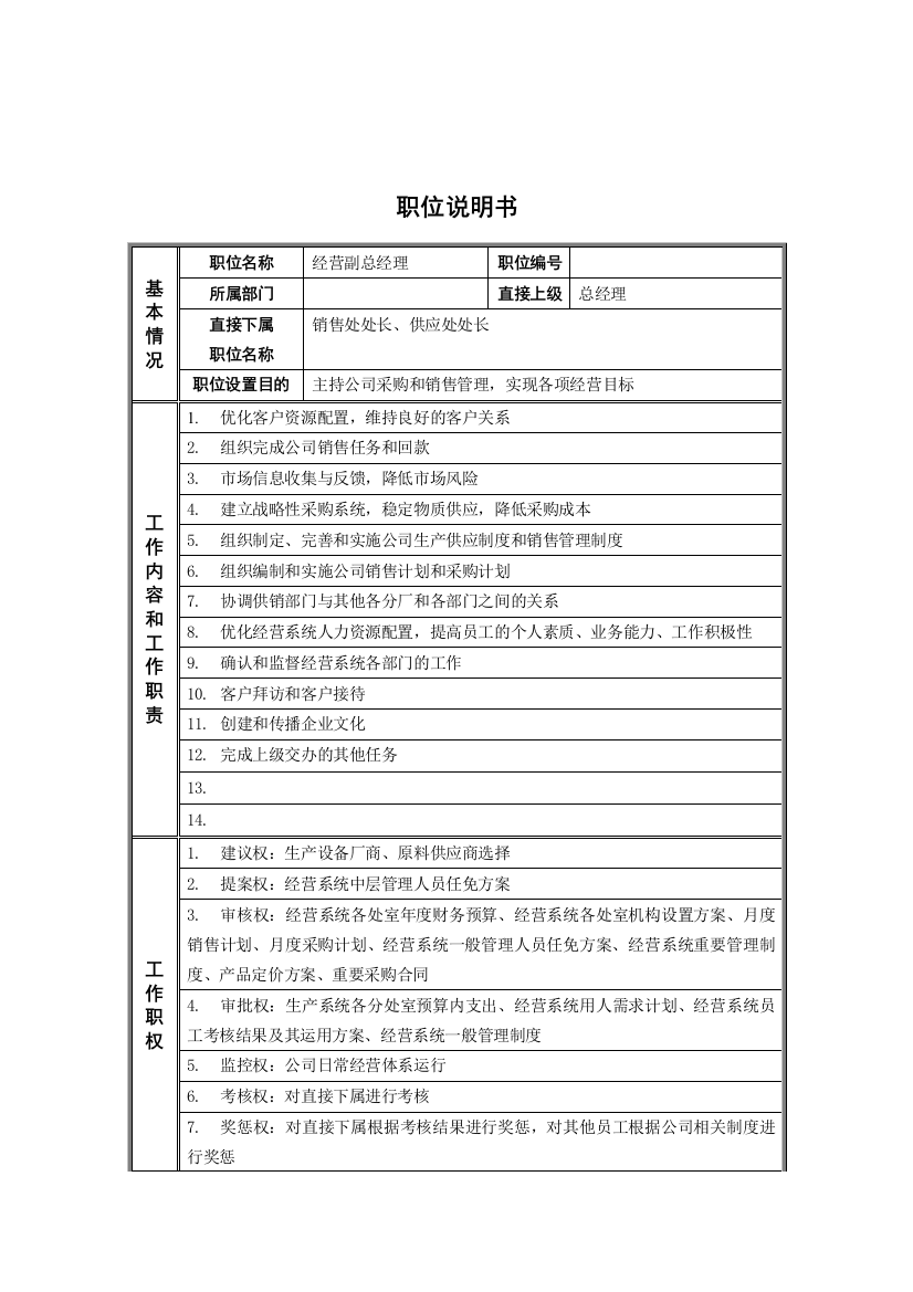 新华信-德龙钢铁经营副总经理职位说明书