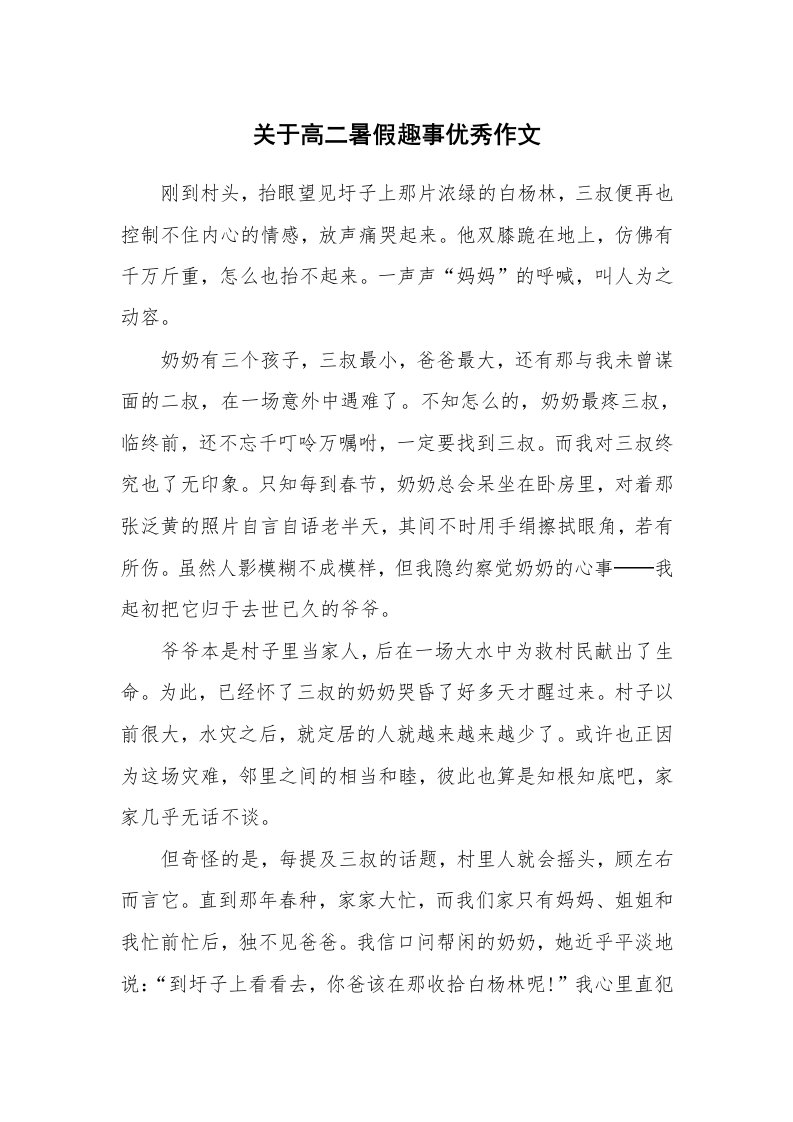 关于高二暑假趣事优秀作文