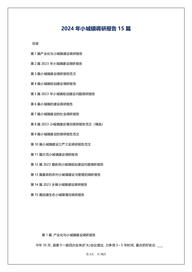 2024年小城镇调研报告15篇