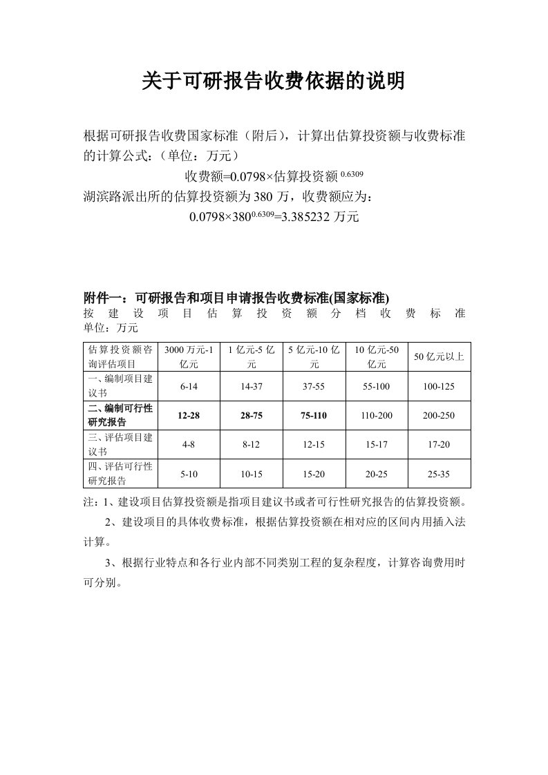 可研报告收费依据