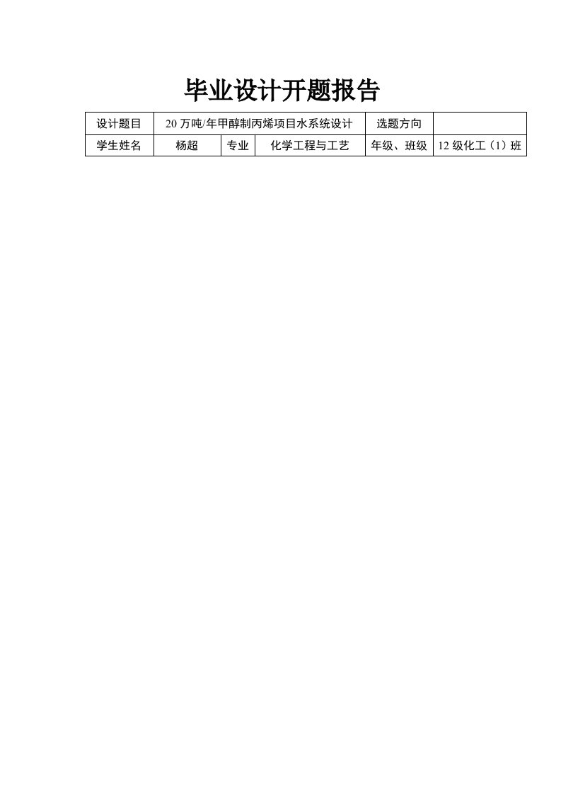 化学工程与工艺开题报告-年产20万吨甲醇制丙烯项目水系统设计