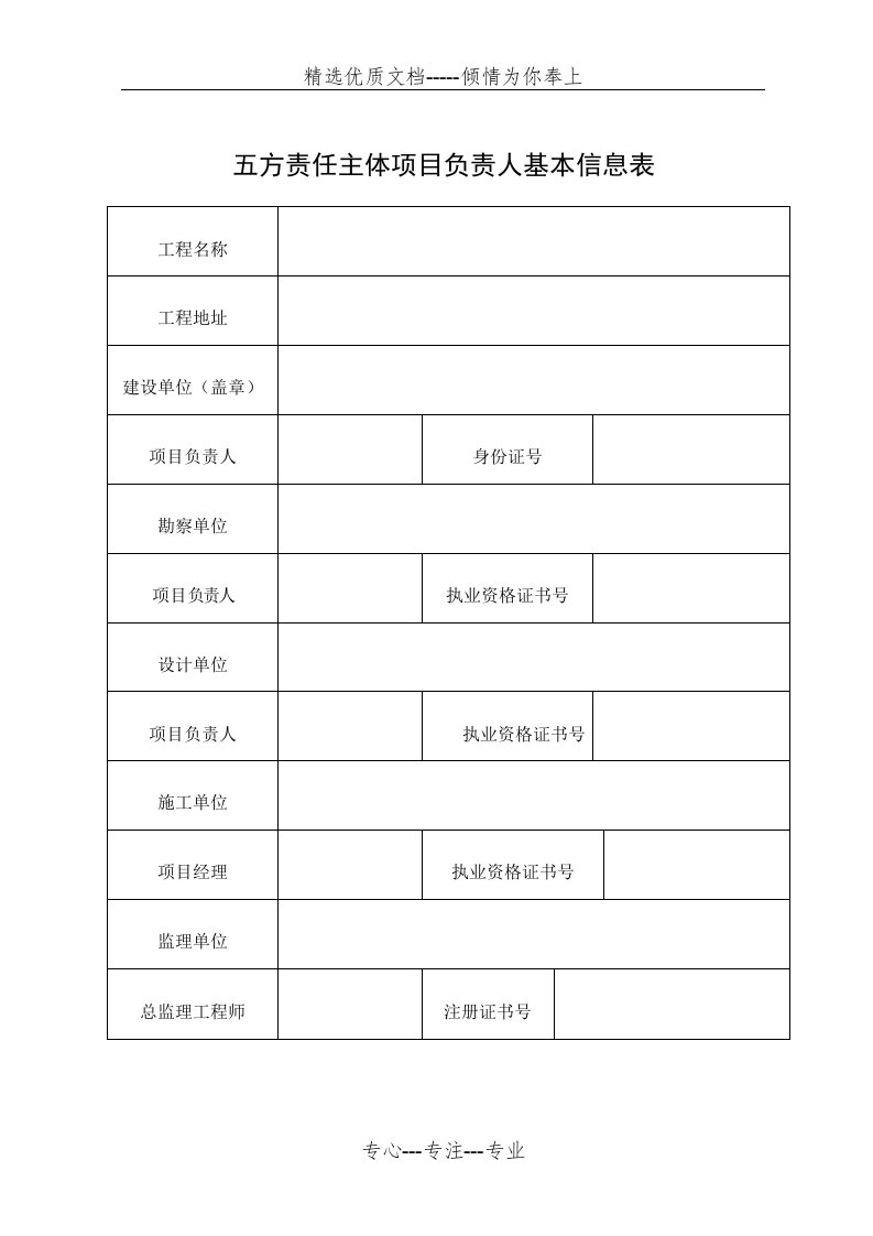 五方责任主体项目负责人基本信息表(共1页)