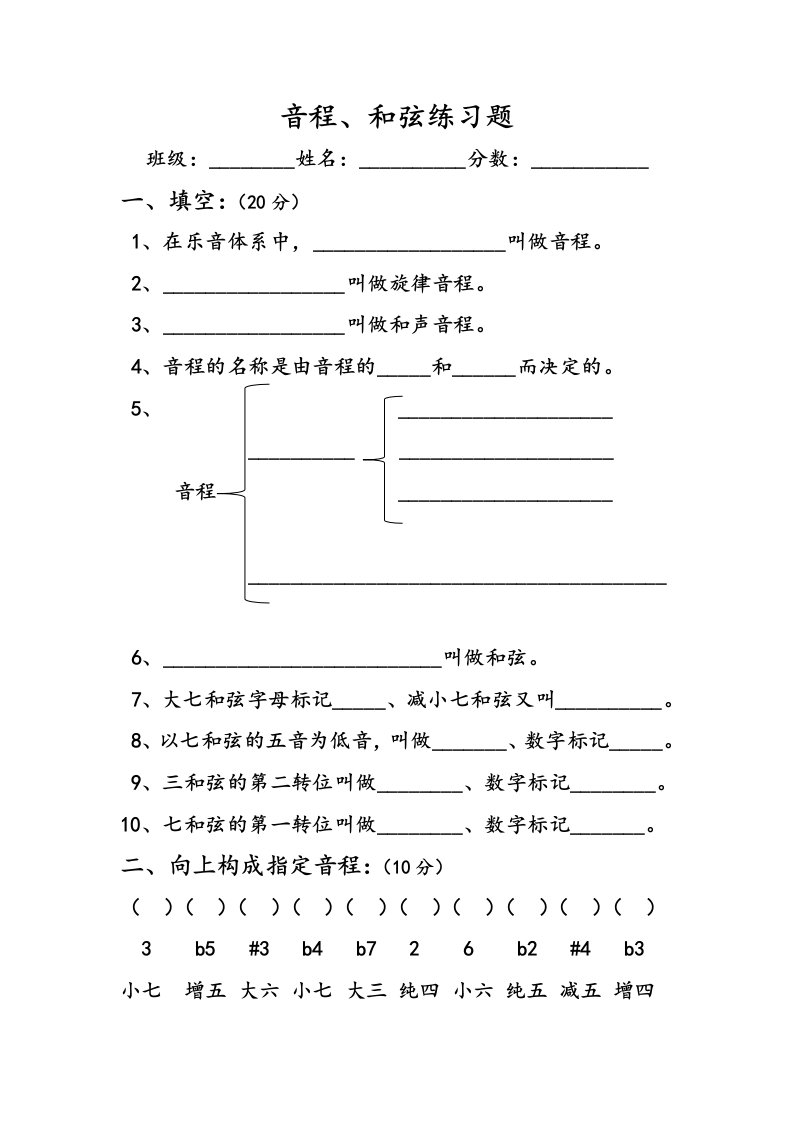 音程、和弦练习题