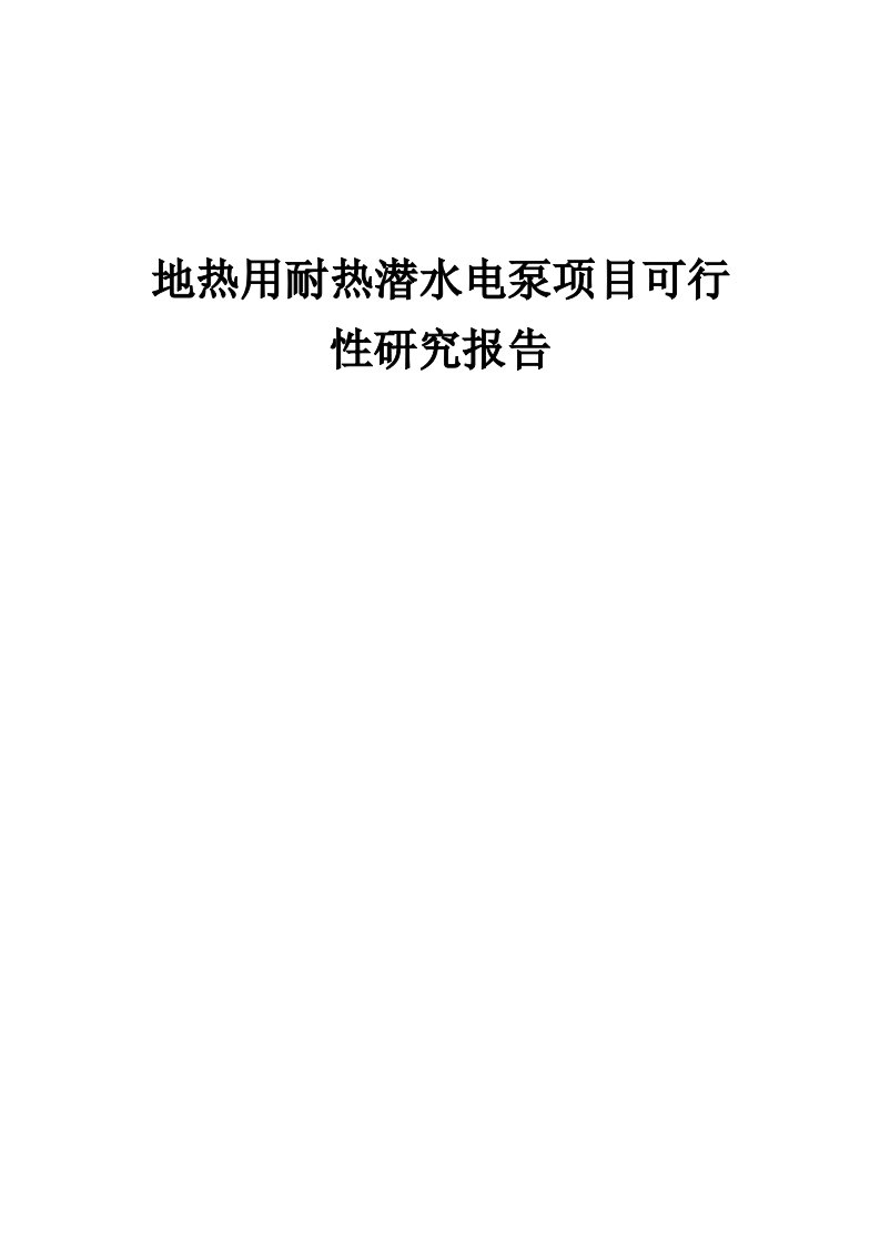 地热用耐热潜水电泵项目可行性研究报告