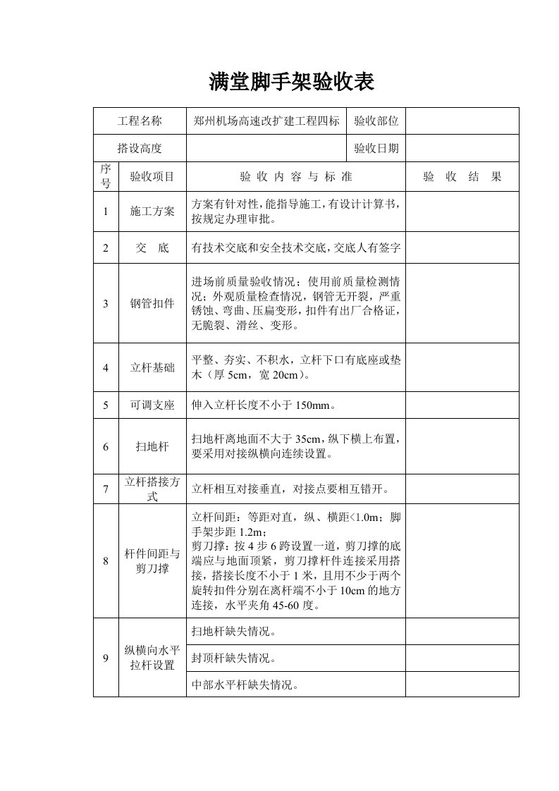 满堂脚手架验收表格