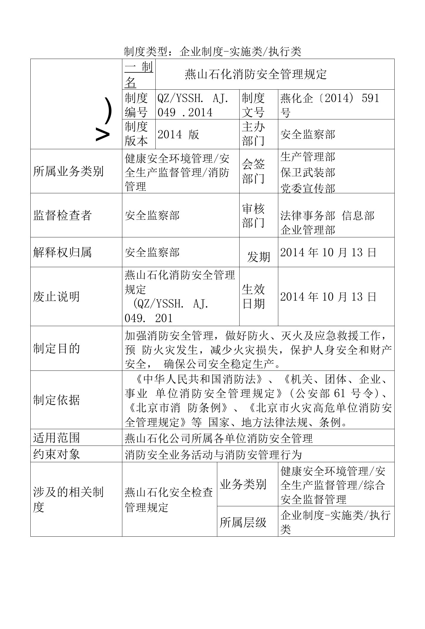 049燕山石化消防安全管理规定