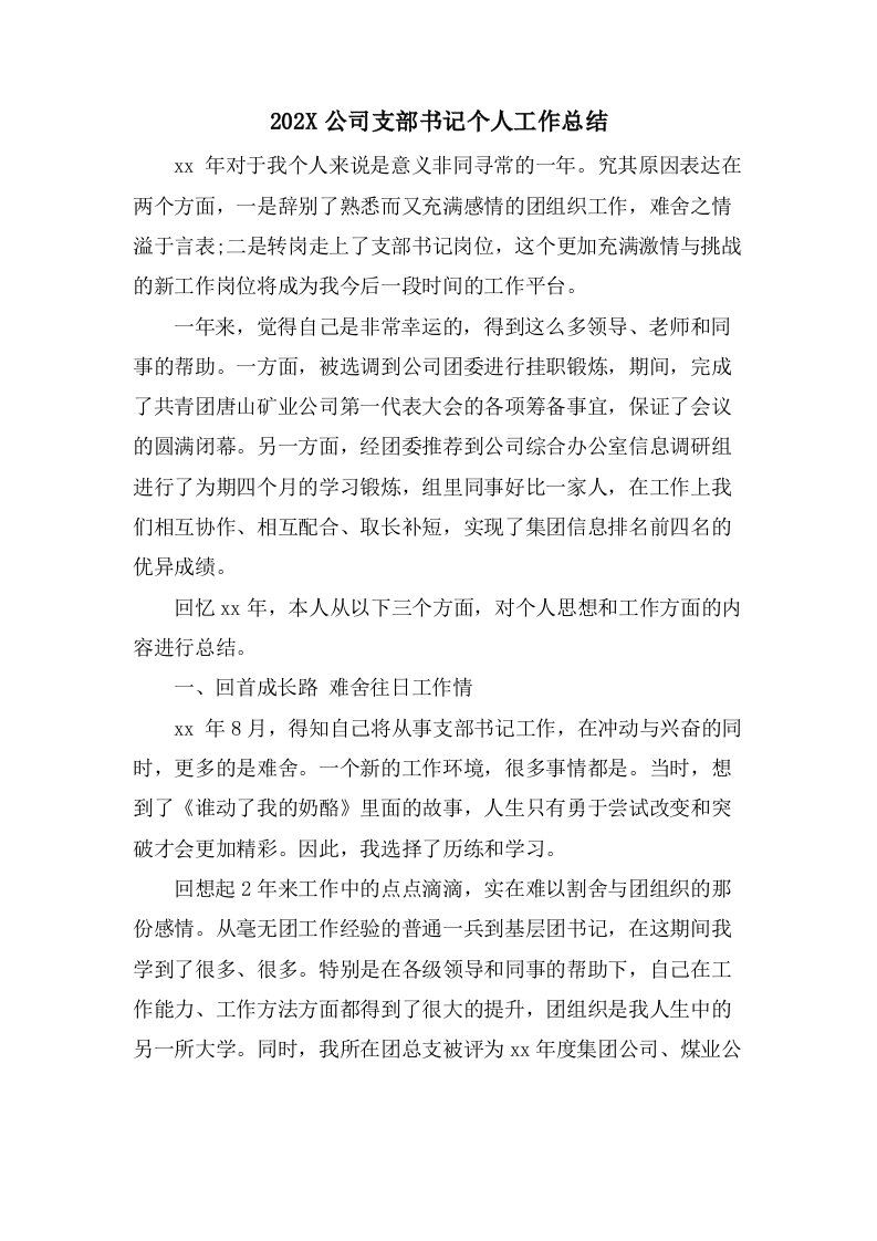 公司支部书记个人工作总结