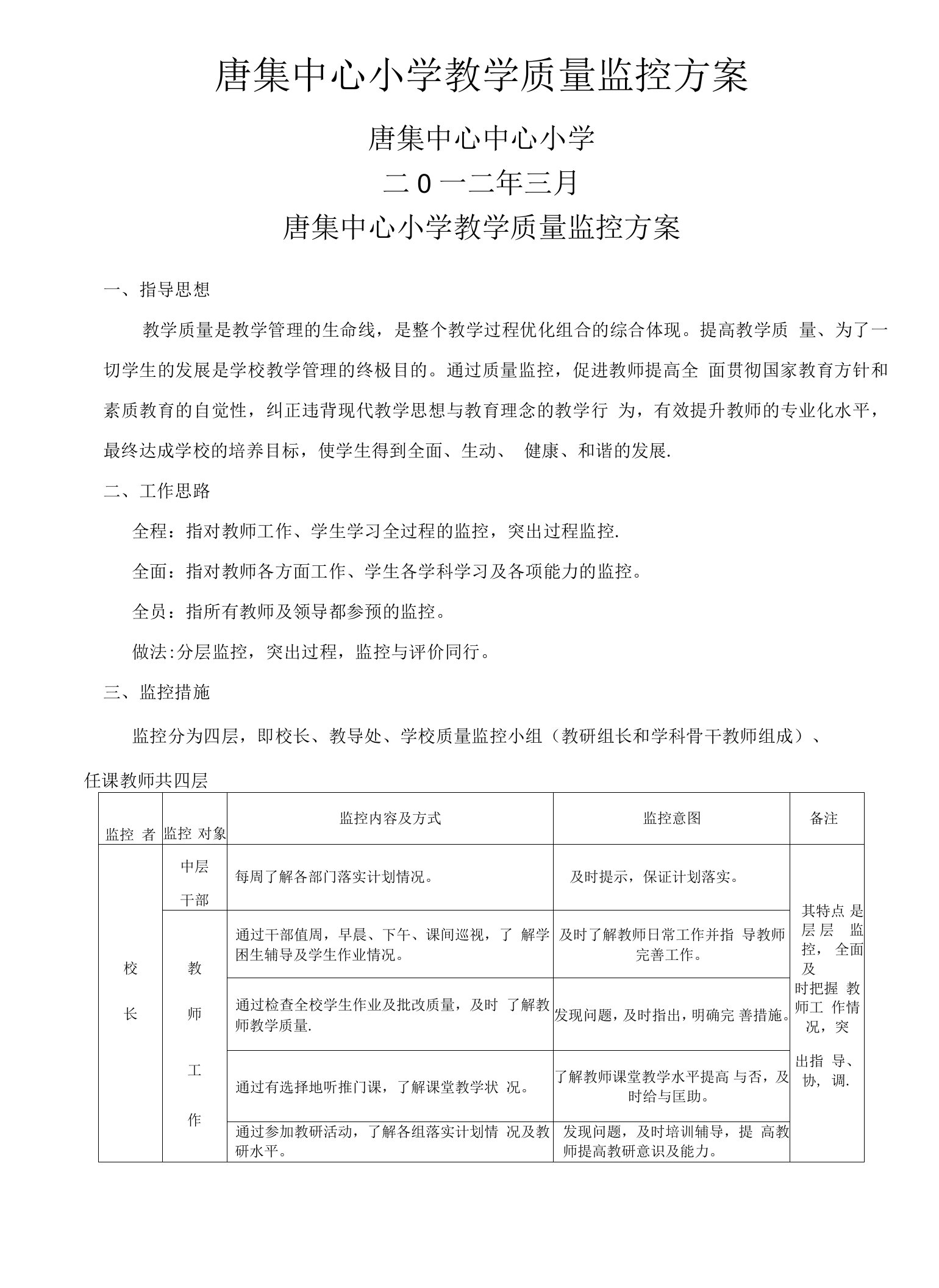 中心小学教学质量监控方案71786