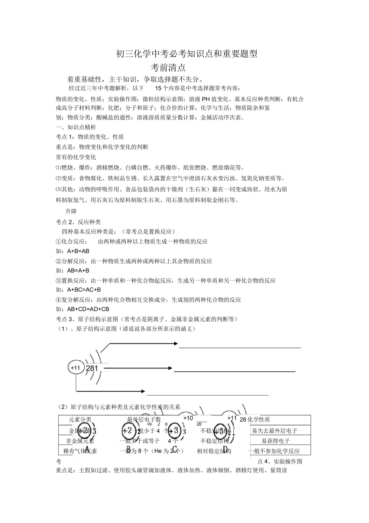 广东省中考化学必考知识点