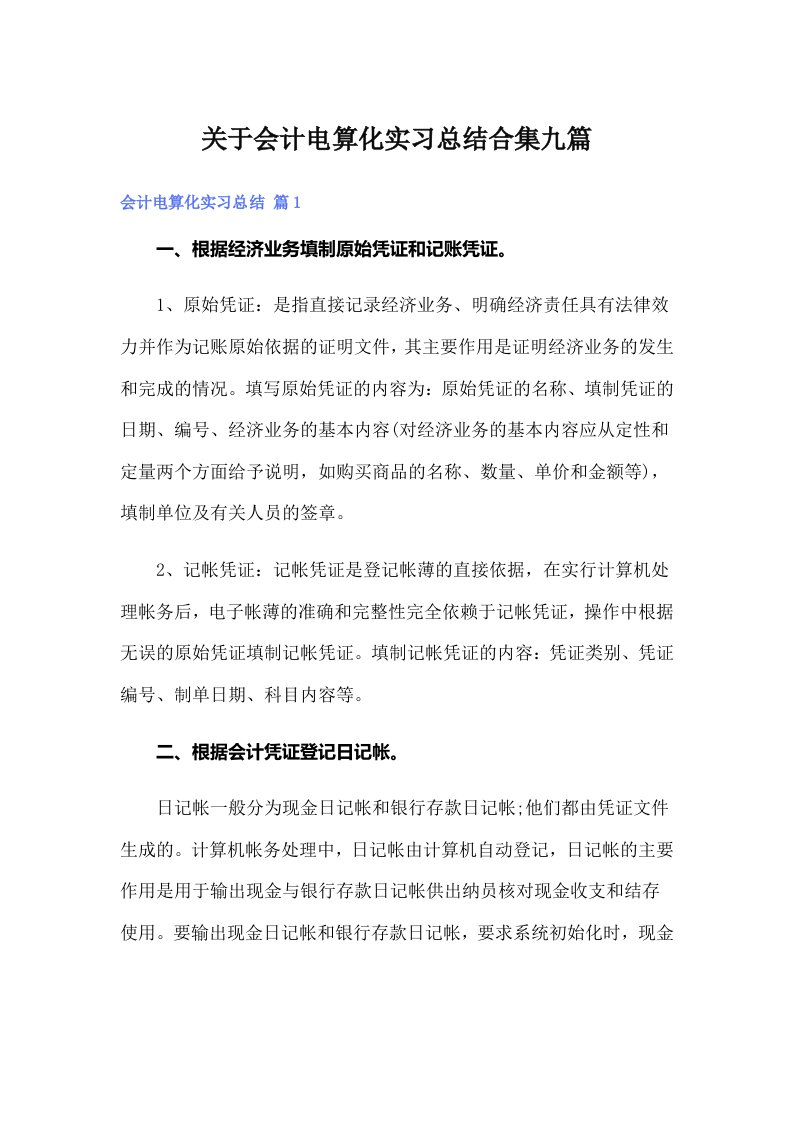 关于会计电算化实习总结合集九篇