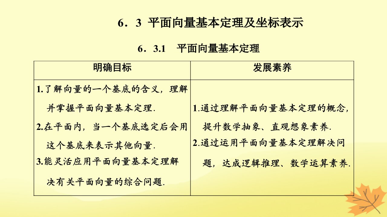 2022秋新教材高中数学第六章平面向量及其应用6.3平面向量基本定理及坐标表示6.3.1平面向量基本定理课件新人教A版必修第二册