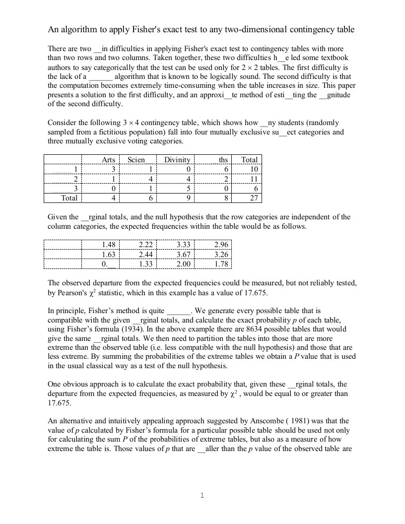 AnalgorithmtoapplyFisher'sexacttesttoanytwo：一个应用Fisher精确检验任何两个算法