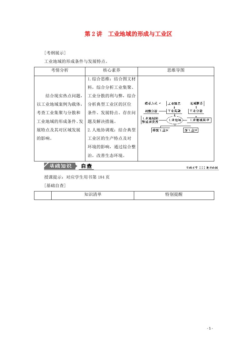 2021届高考地理一轮复习第十章工业地域的形成与发展第2讲工业地域的形成与工业区教案新人教版