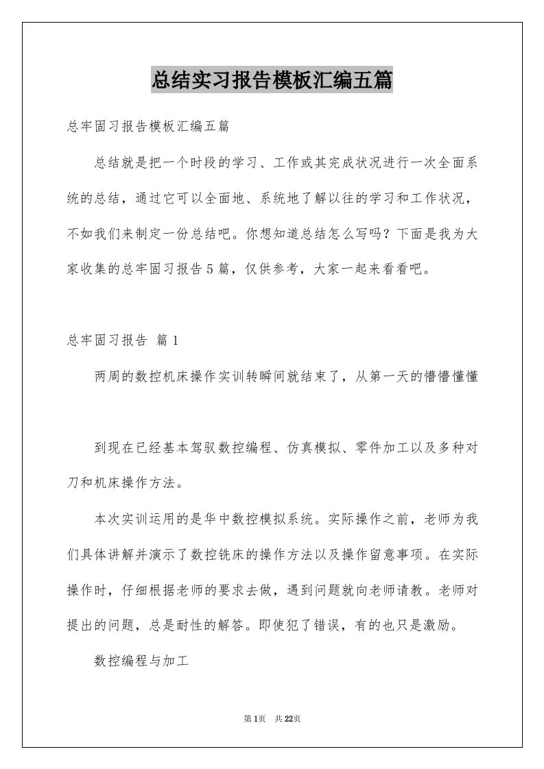 总结实习报告模板汇编五篇例文