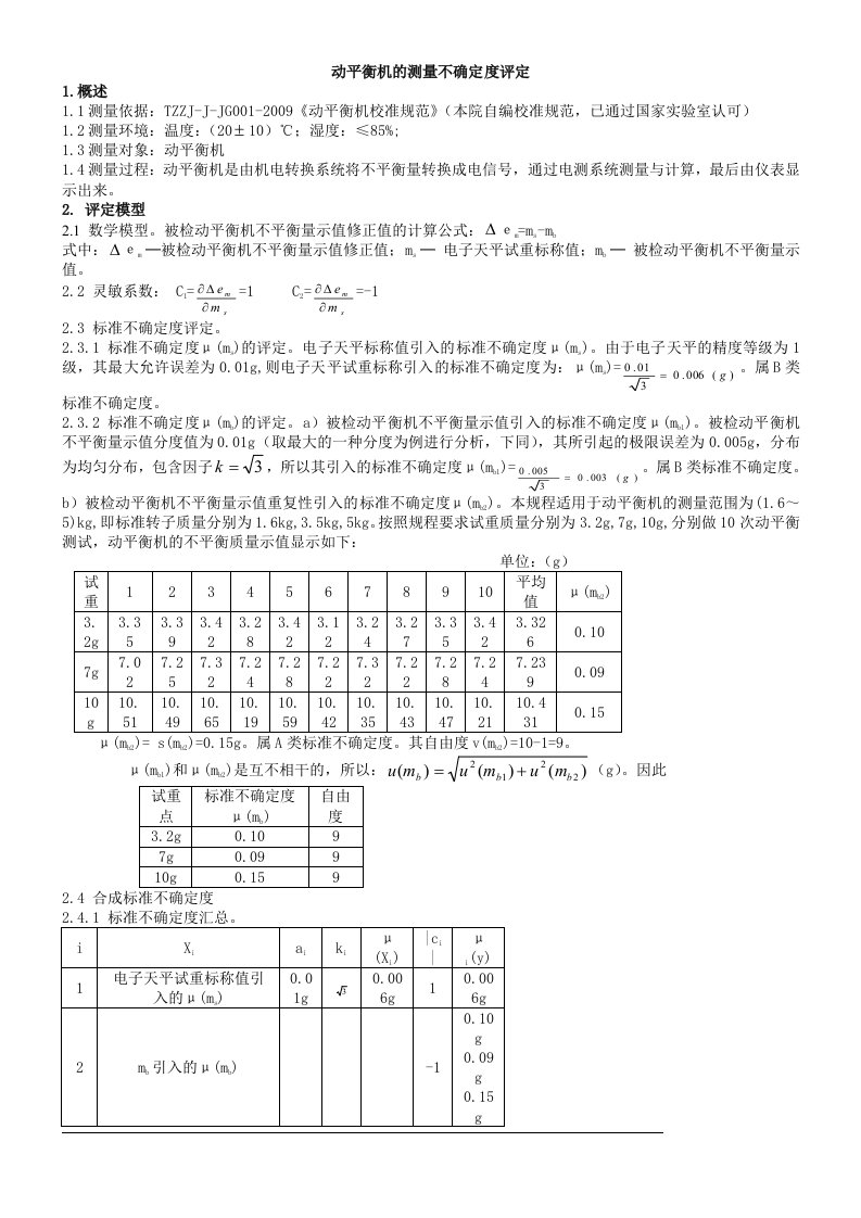 动平衡机的测量不确定度评定