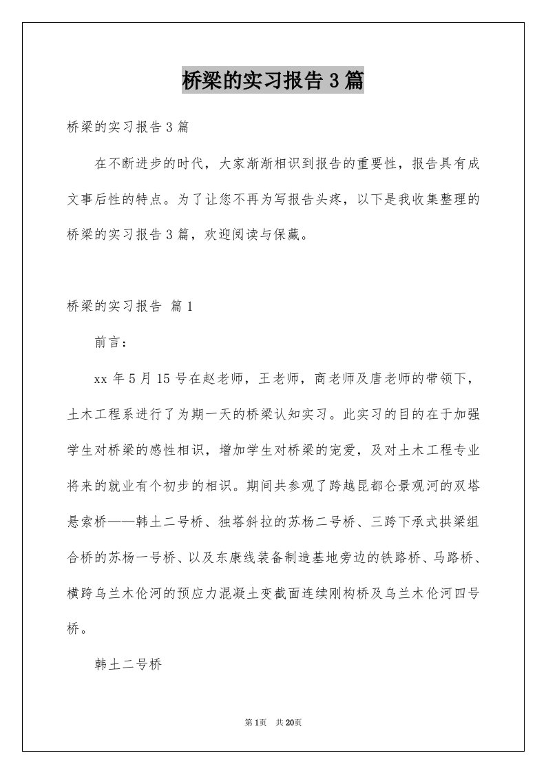 桥梁的实习报告3篇范本