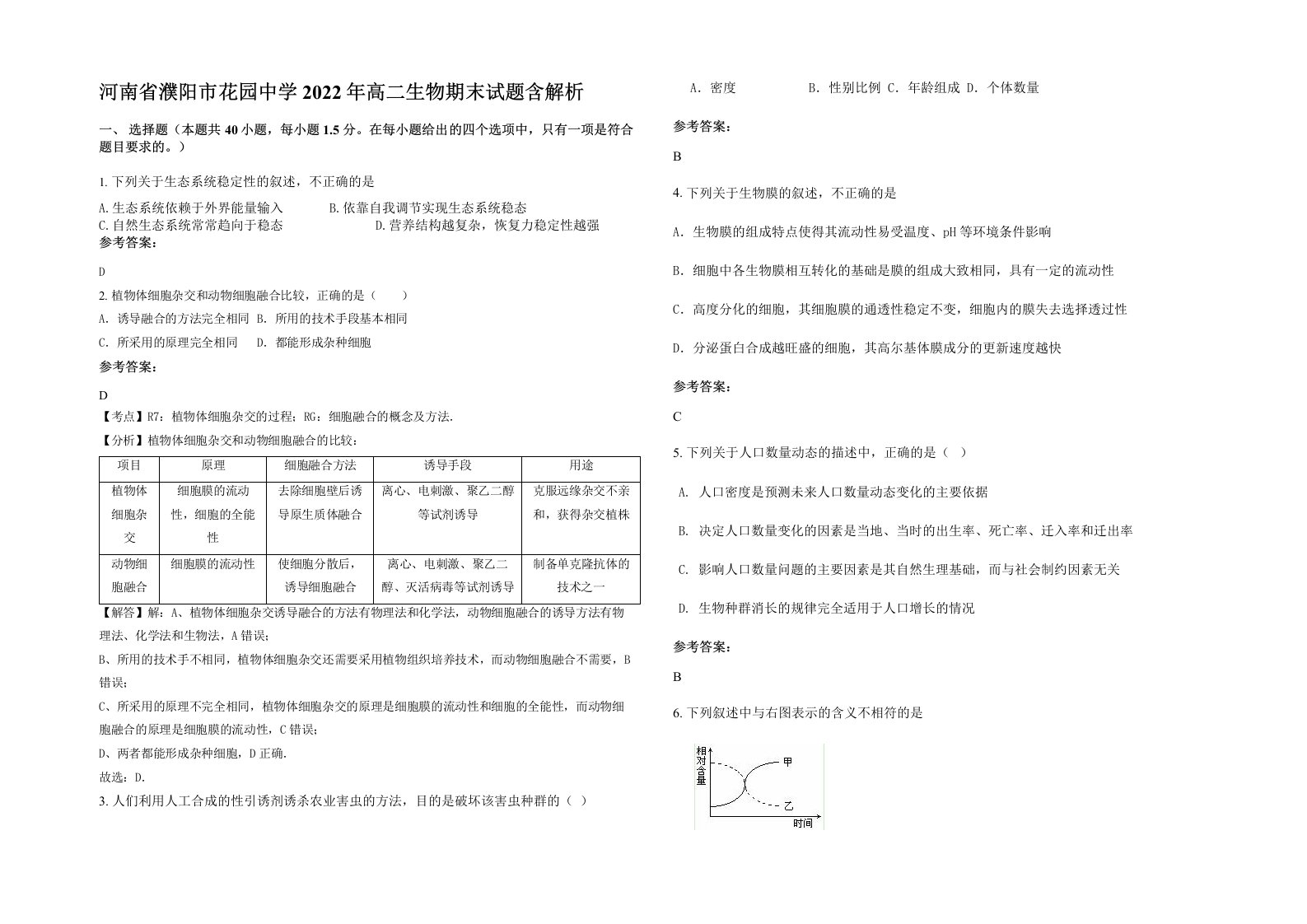 河南省濮阳市花园中学2022年高二生物期末试题含解析