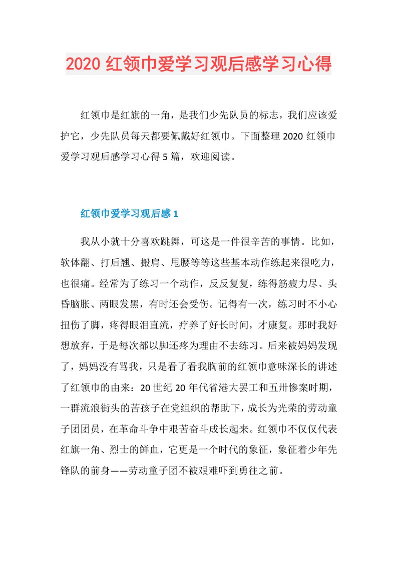 红领巾爱学习观后感学习心得