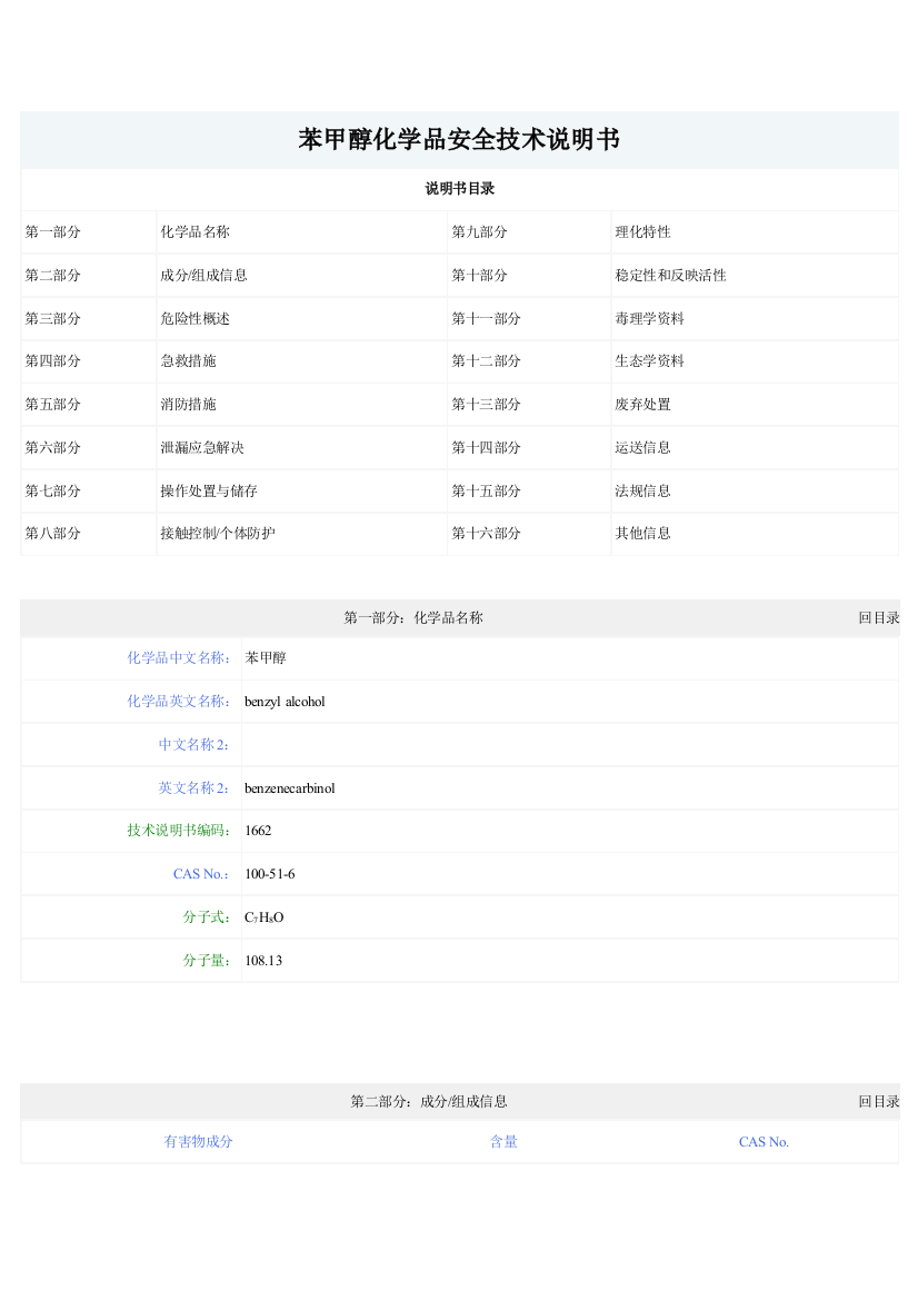 苯甲醇化学品安全技术说明书